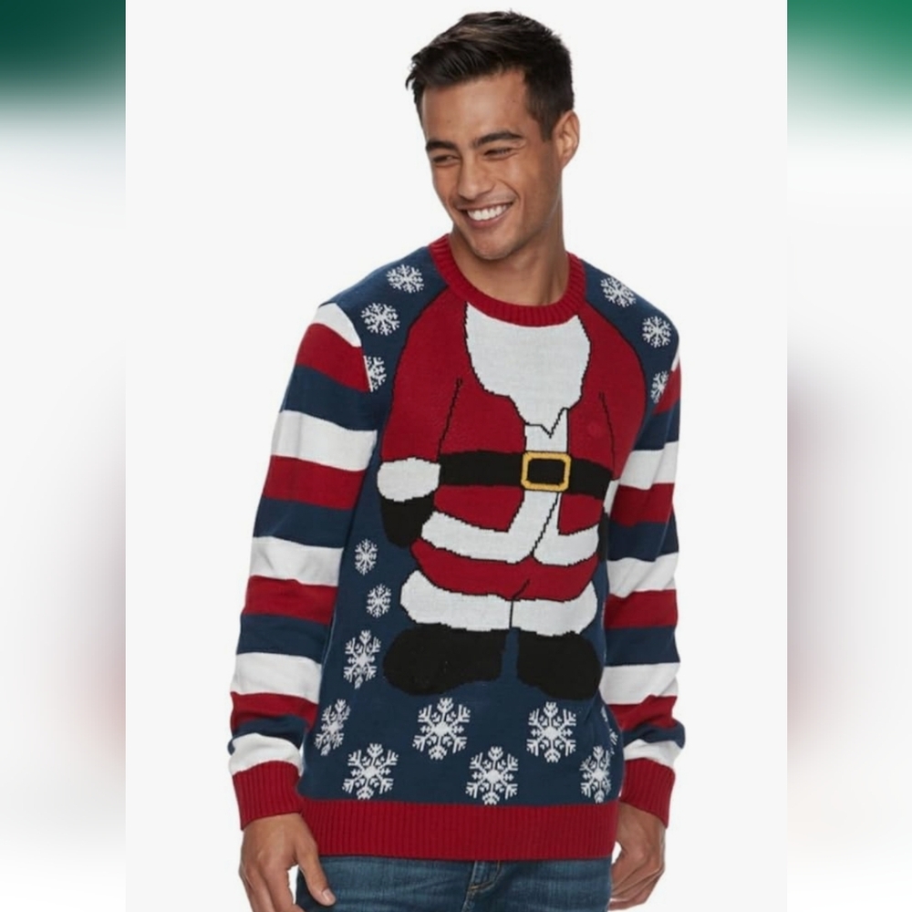 NWT Mend Ugly Holiday Santa Crewneck Sweater - Red, White, and Blue Size 2XL
